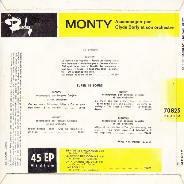 Monty - Bientot Les Vacances | Barclay (70 825 M) - 2