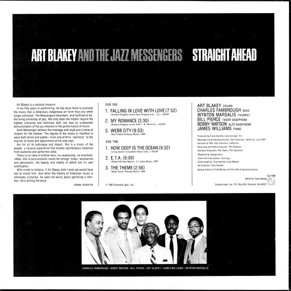 Art Blakey & The Jazz Messengers - Straight Ahead | Concord Jazz (CJ-168) - 2