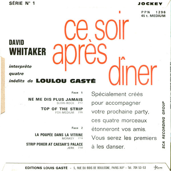 David Whitaker - Ce Soir Après Dîner | Jockey Records (PPN 1296) - 2 David Whitaker - Ce Soir Après Dîner | Jockey Records (PPN 1296) - 2