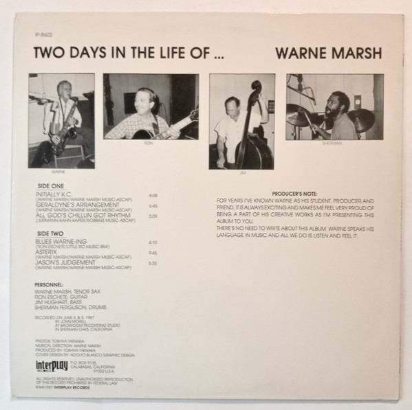 Warne Marsh - Two Days In The Life Of ... | Interplay Records (IP-8602) - 2