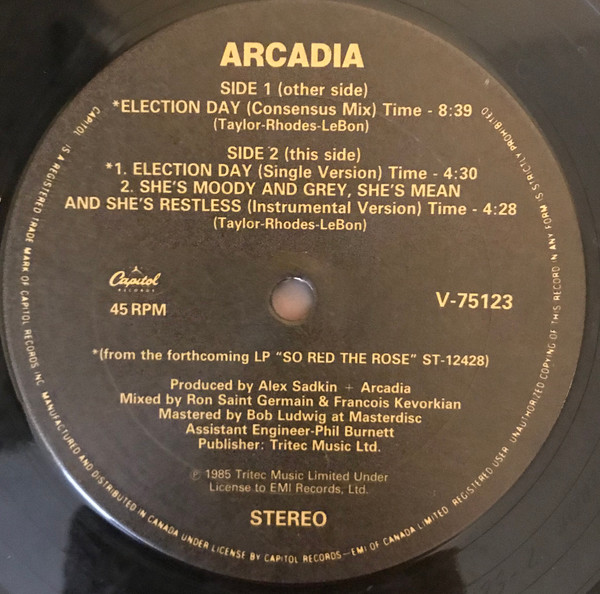 Arcadia - Election Day (The Consensus Mix) | Capitol Records (V-75123) - 3