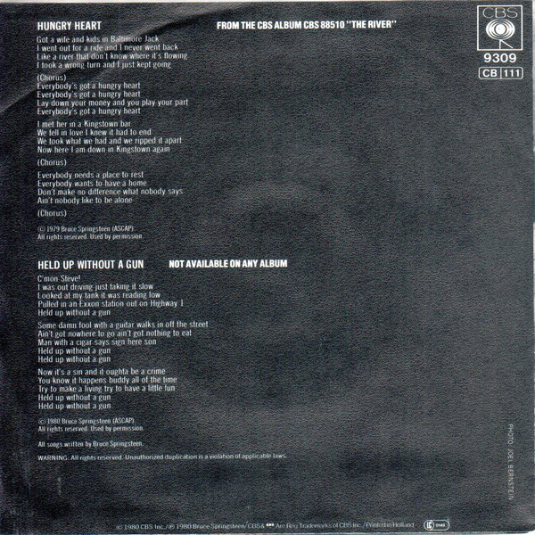 Bruce Springsteen - Hungry Heart | CBS (CBS 9309)