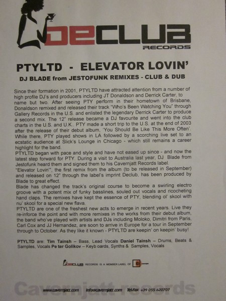 PTy LTd - Elevator Lovin' | De Club (DC 004)