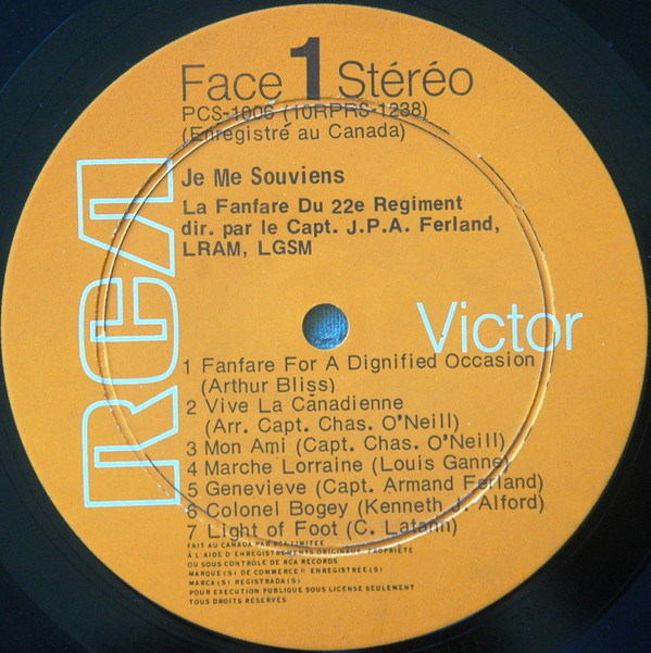 La Musique Du 22e Régiment - Je Me Souviens [Vinyl] | RCA Victor (PCS-1006) - 2
