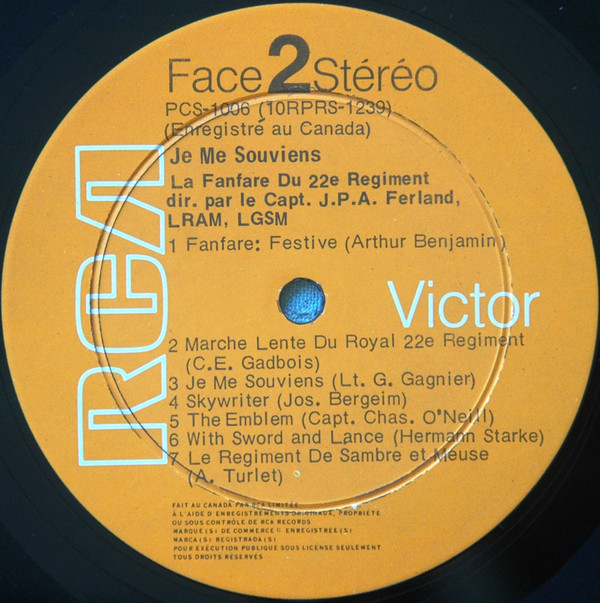La Musique Du 22e Régiment - Je Me Souviens [Vinyl] | RCA Victor (PCS-1006) - 3