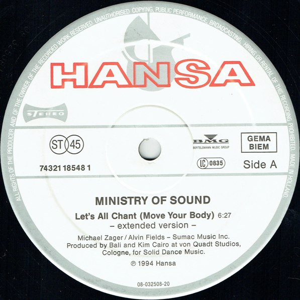 Ministry Of Sound - Let's All Chant (Move Your Body) | Hansa (74321 18548 1) - 3