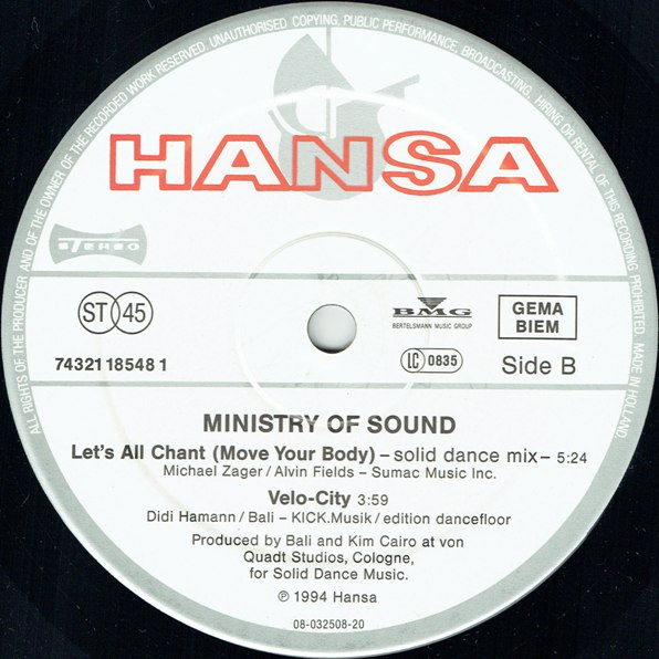 Ministry Of Sound - Let's All Chant (Move Your Body) | Hansa (74321 18548 1) - 4