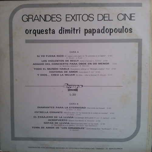 Orquesta Dimitri Papadopoulos - Grandes Exitos Del Cine | Olympo (L-30) - 2 Orquesta Dimitri Papadopoulos - Grandes Exitos Del Cine | Olympo (L-30) - 2