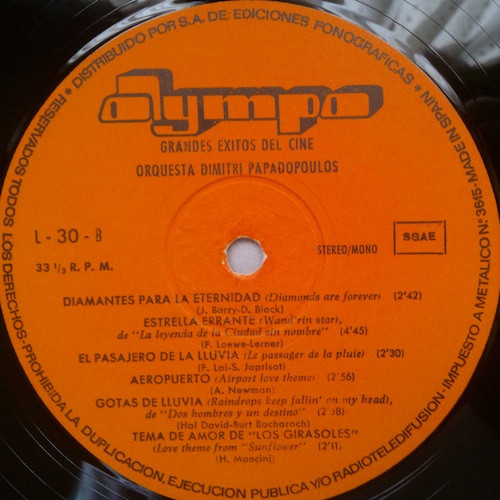 Orquesta Dimitri Papadopoulos - Grandes Exitos Del Cine | Olympo (L-30) - 3 Orquesta Dimitri Papadopoulos - Grandes Exitos Del Cine | Olympo (L-30) - 3