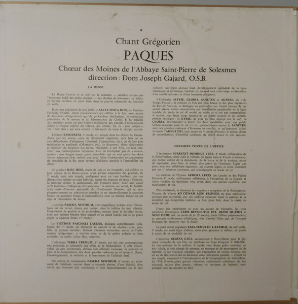 Chœur Des Moines De L'Abbaye Saint-Pierre De Solesmes , Dom Joseph Gajard - Chant Grégorien - Pâques - La Messe - Quelques Pièces De L'Office | Decca (7.501) - 3
