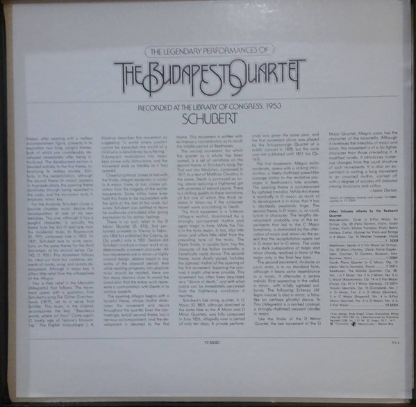 Franz Schubert / Budapest String Quartet - The Last Quartets | Odyssey (Y3 33320) - 3