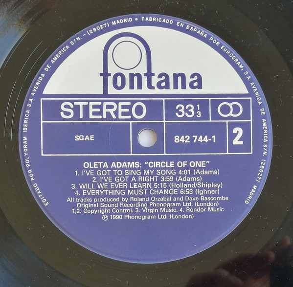 Oleta Adams - Circle Of One | Fontana (842 744-1) - 4