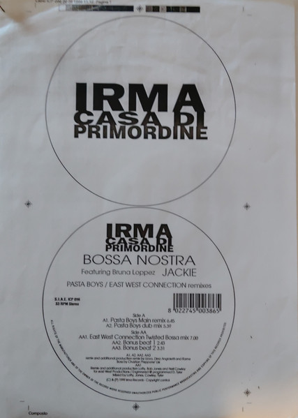 Bossa Nostra Featuring Bruna Loppez - Jackie (Pasta Boys / East West Connection Remixes) | Irma CasaDiPrimordine (ICP 096) - main