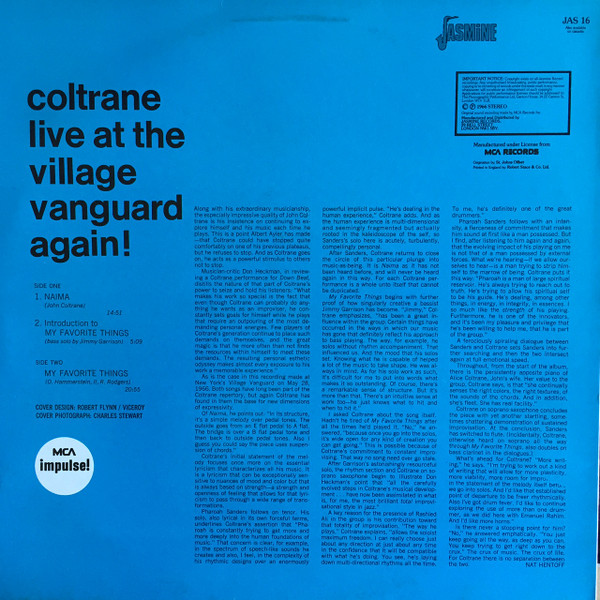 John Coltrane - Live At The Village Vanguard Again! | Jasmine Records (JAS 16)