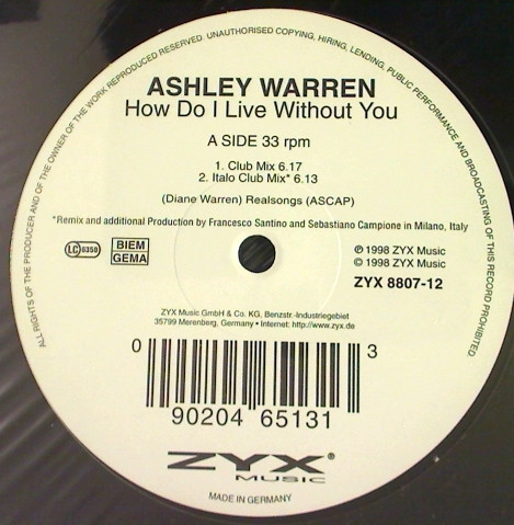 Ashley Warren - How Do I Live Without You | ZYX Music (ZYX 8807-12)