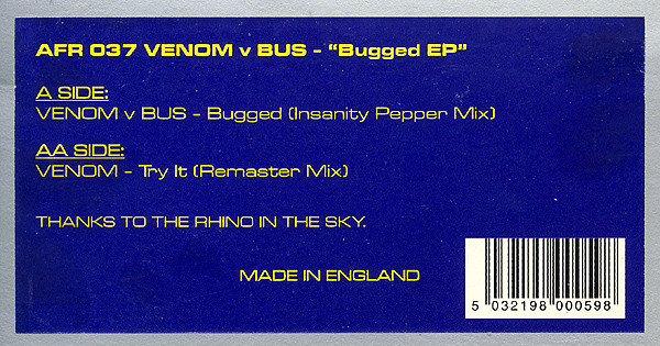 Venom V Bus - Bugged EP | Flying Rhino Records (AFR 037) Venom V Bus - Bugged EP | Flying Rhino Records (AFR 037)