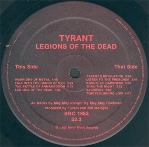 Tyrant - Legions Of The Dead | Banzai Records (BRC 1953) - 2