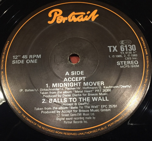 Accept - Midnight Mover (EP) [Vinyl] | Portrait (TX 6130) - 3