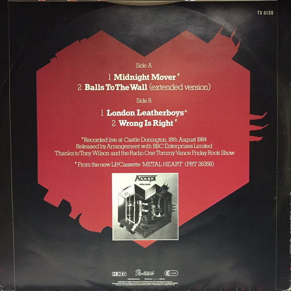 Accept - Midnight Mover (EP) [Vinyl] | Portrait (TX 6130) - 2