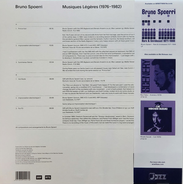 Bruno Spoerri - Musiques Légères (1976-1982) (Limited Edition) | We Release Jazz (WRJ012LTD) - 2