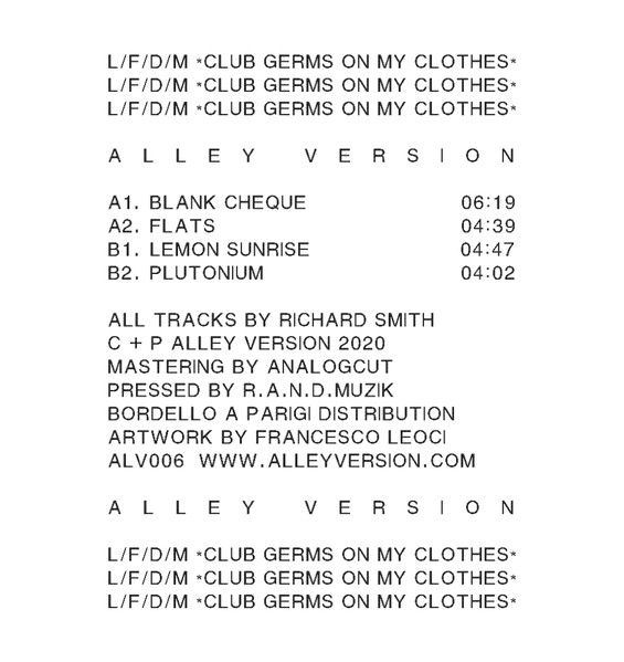 L/F/D/M - *Club Germs On My Clothes* | ALLEY VERSION (ALV006) - 4