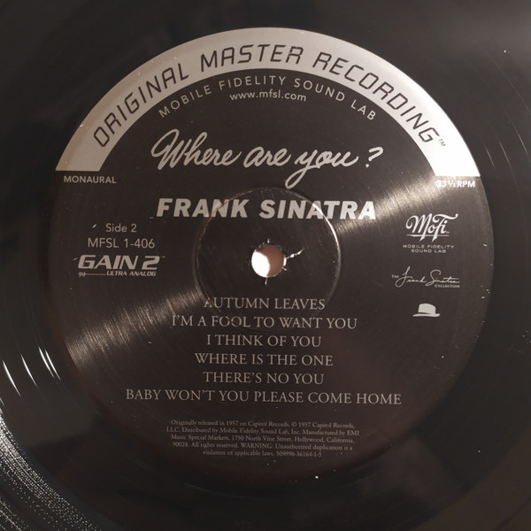 Frank Sinatra With Gordon Jenkins And His Orchestra - Where Are You? | Mobile Fidelity Sound Lab (MFSL 1-406) - 4 Frank Sinatra With Gordon Jenkins And His Orchestra - Where Are You? | Mobile Fidelity Sound Lab (MFSL 1-406) - 4