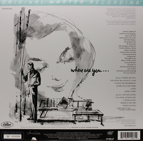 Frank Sinatra With Gordon Jenkins And His Orchestra - Where Are You? | Mobile Fidelity Sound Lab (MFSL 1-406) - 2 Frank Sinatra With Gordon Jenkins And His Orchestra - Where Are You? | Mobile Fidelity Sound Lab (MFSL 1-406) - 2