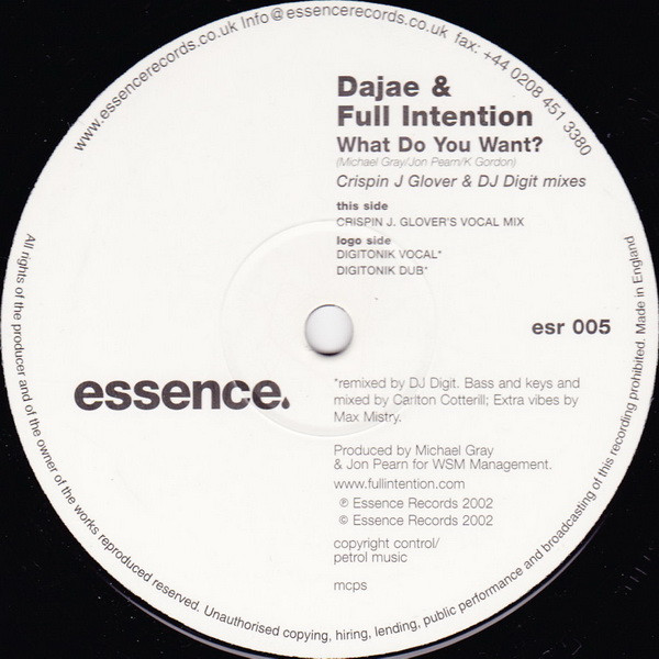 Dajaé & Full Intention - What Do You Want? (Crispin J Glover & DJ Digit Mixes) | Essence Records (esr005) - 3
