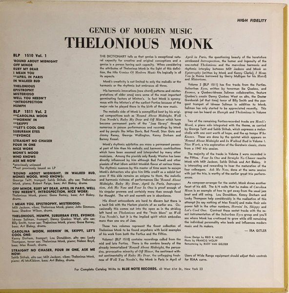 Thelonious Monk - Genius Of Modern Music Volume 1 | Blue Note (BLP 1510) - 2