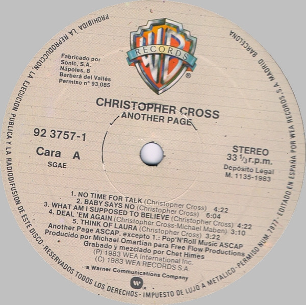 Christopher Cross - Another Page | Warner Bros. Records (92 3757-1) - 3