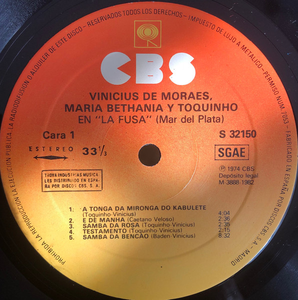 Vinicius De Moraes / Maria Bethânia Y Toquinho - En "La Fusa" (Mar Del Plata) | CBS (S 32150) - 3