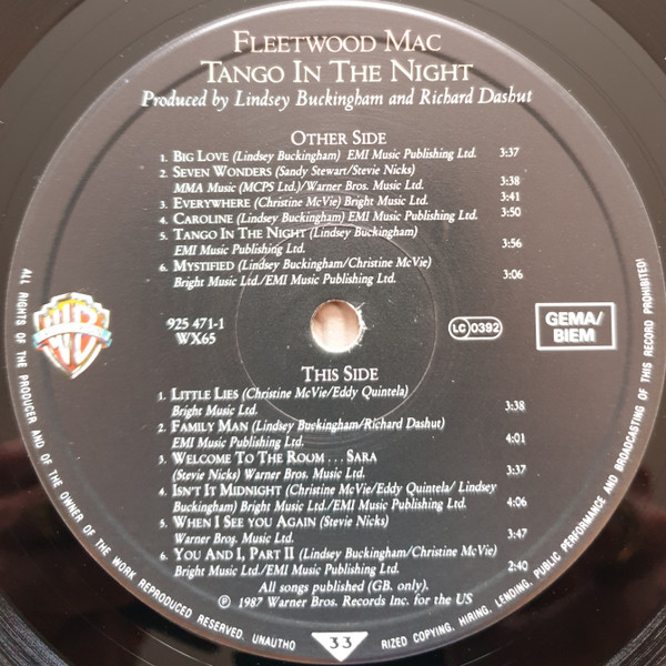 Fleetwood Mac - Tango In The Night | Warner Bros. Records (WX 65) - 4 Fleetwood Mac - Tango In The Night | Warner Bros. Records (WX 65) - 4