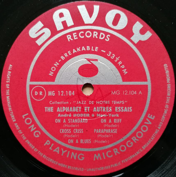 André Hodeir - The Alphabet Et Autres Essais / André Hodeir à New York | Savoy Records (MG 12104) - 3