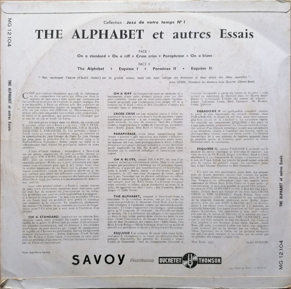 André Hodeir - The Alphabet Et Autres Essais / André Hodeir à New York | Savoy Records (MG 12104) - 2