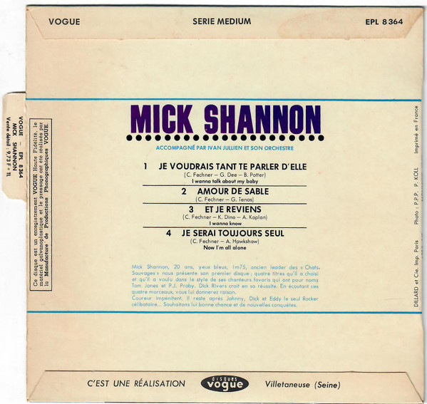 Mike Shannon - Je Voudrais Tant Te Parler D'elle | Disques Vogue (EPL 8364) - 2