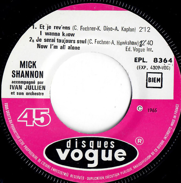 Mike Shannon - Je Voudrais Tant Te Parler D'elle | Disques Vogue (EPL 8364) - 4