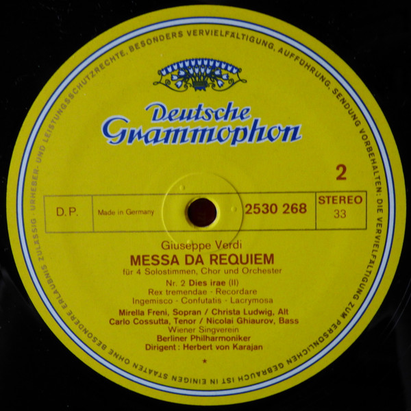 Giuseppe Verdi , Herbert Von Karajan , Berliner Philharmoniker , Mirella Freni , Christa Ludwig , Carlo Cossutta , Nicolai Ghiaurov , Wiener Singverein - Messa Da Requiem | Deutsche Grammophon (2707 065) - 2