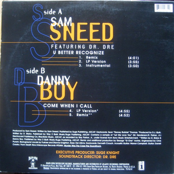 Sam Sneed / Danny Boy - U Better Recognize / Come When I Call | Death Row Records (95763-0) - 2