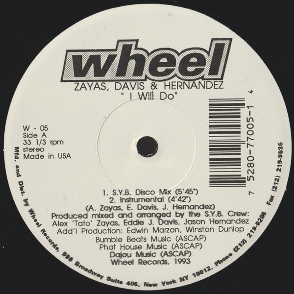 Zayas , Davis & Hernandez - I Will Do | Wheel Records (W - 05) Zayas , Davis & Hernandez - I Will Do | Wheel Records (W - 05)
