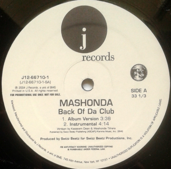 Mashonda - Back Of Da Club | J Records (J12 66710 1)