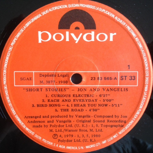 Jon And Vangelis - Short Stories | Polydor (23 83 565) - 2