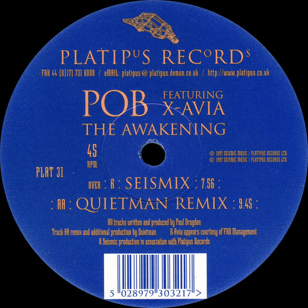 Pob Featuring X-Avia - The Awakening | Platipus (PLAT 31) - main