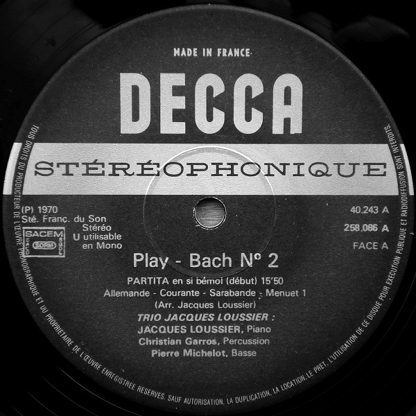 Jacques Loussier Trio - Play Bach Nº 2 | Decca (258.086) - 3