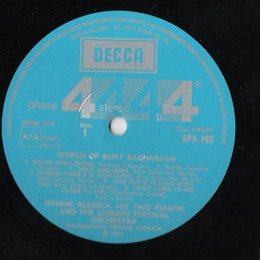 Ronnie Aldrich And His Two Pianos With The London Festival Orchestra - The World Of Burt Bacharach | Decca (SPA 193) Ronnie Aldrich And His Two Pianos With The London Festival Orchestra - The World Of Burt Bacharach | Decca (SPA 193)