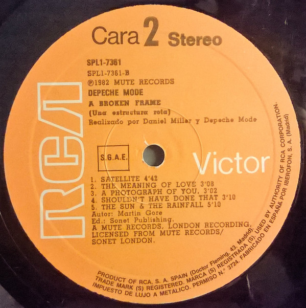 Depeche Mode - A Broken Frame = Una Estructura Rota | RCA Victor (SPL1-7361) - 3