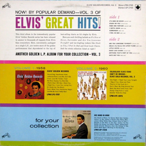 Elvis Presley - Elvis' Golden Records  Volume 3 | RCA Victor (LSP-2765) - 2