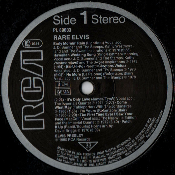 Elvis Presley - Rare Elvis | RCA (PL 89003) - 2 Elvis Presley - Rare Elvis | RCA (PL 89003) - 2