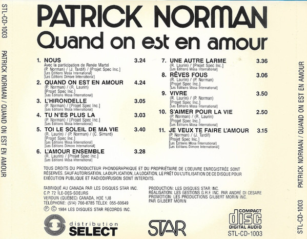Patrick Norman - Quand On Est En Amour | Les Disques Star Records (STL-CD-1003) - 3