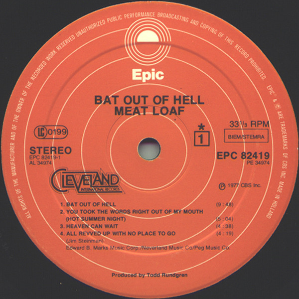 Meat Loaf - Bat Out Of Hell | Epic (EPC 82419) - 2