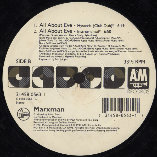 Marxman - All About Eve | A&M Records (31458 0563 1) - 4